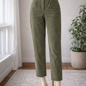 Topshop Olive Green Corduroy Pants | High-Waist Cropped Straight Leg